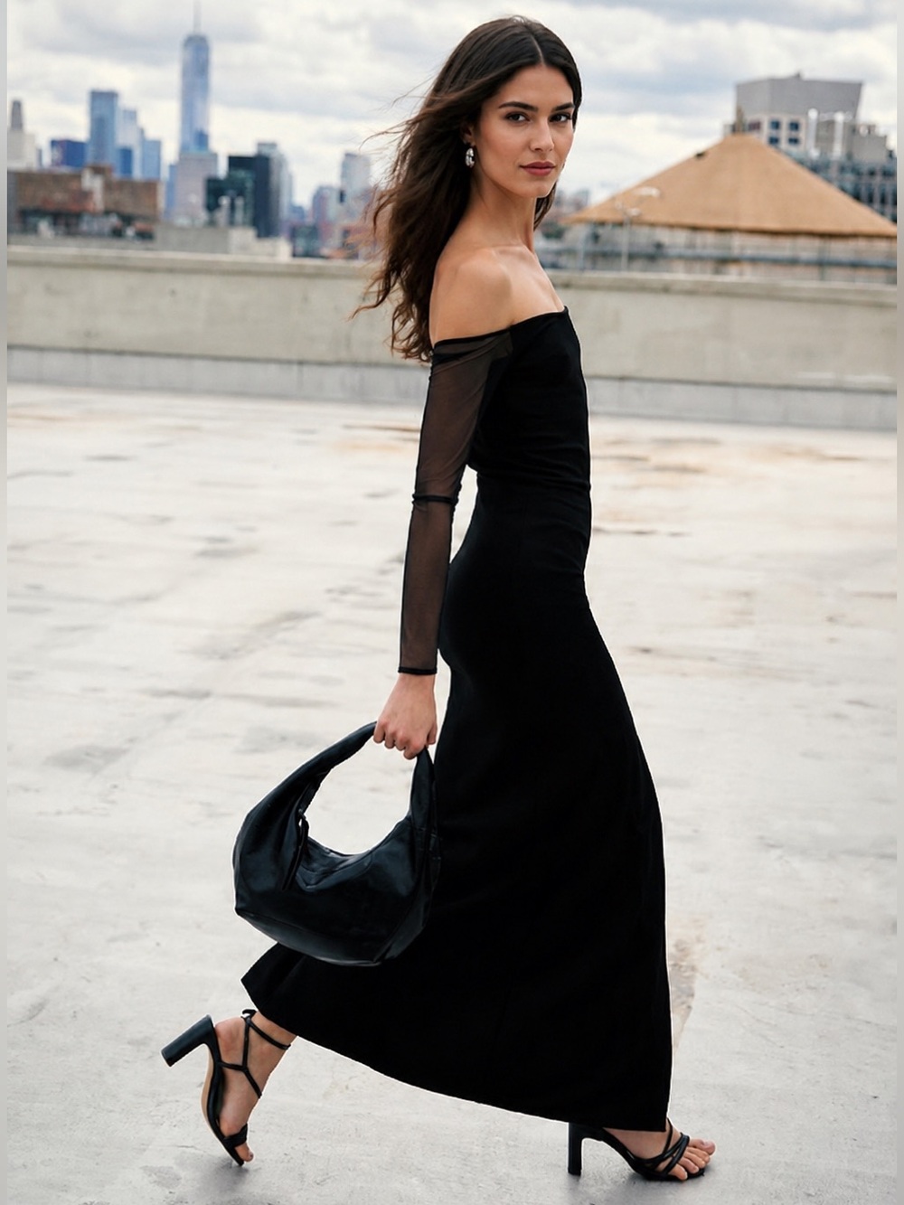 Marcella NYC Marian Dress Gown European Ponte Off Shoulder Size XS - Picture 3 of 17